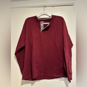Hanes Beefy Henley Shirt Mens Sz:L Red Burgundy Long Sleeve Cotton Casual.